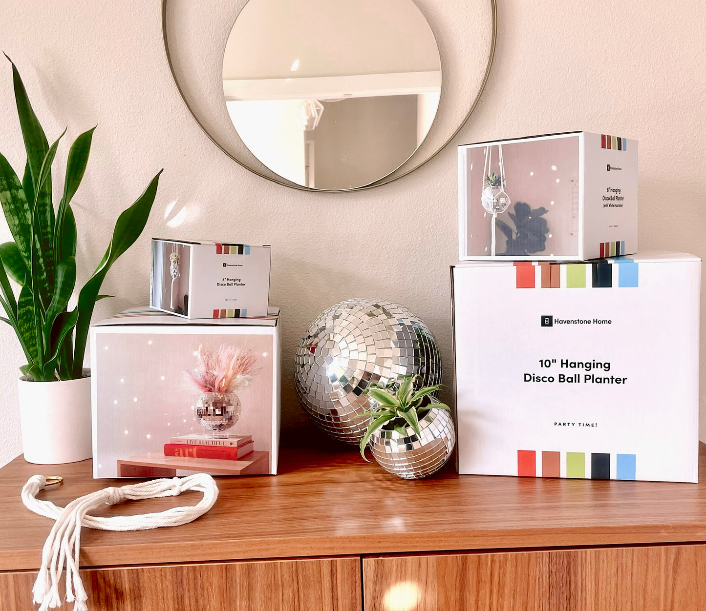 10" Disco Ball Planter + Acrylic Base and Hanger