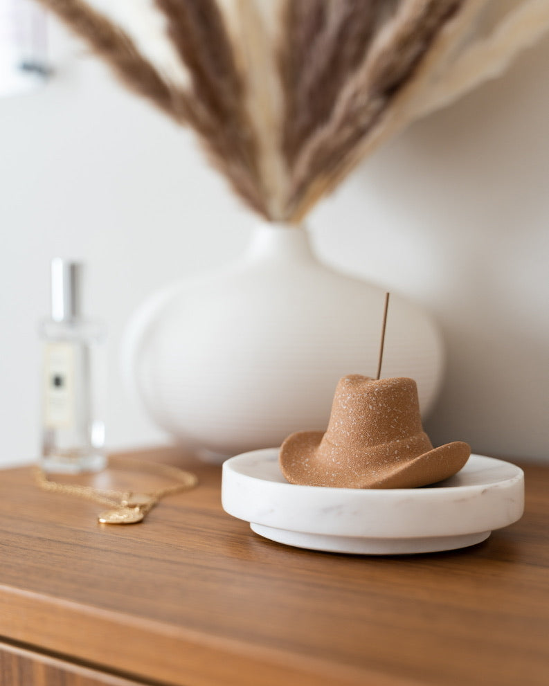 Cowboy Hat Incense Holder & Mini Incense Sticks - Tan