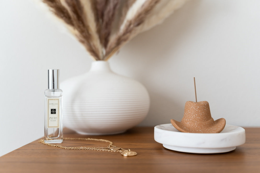 Cowboy Hat Incense Holder & Mini Incense Sticks - Tan