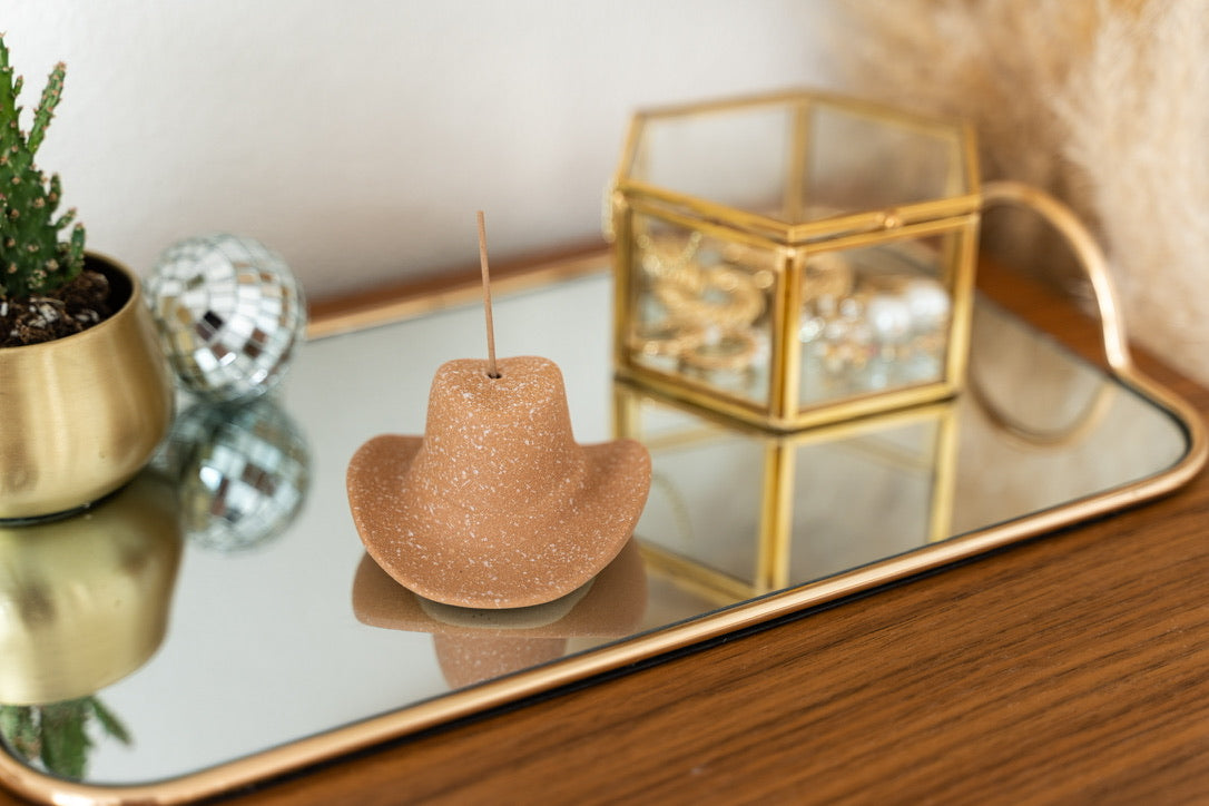 Cowboy Hat Incense Holder & Mini Incense Sticks - Tan