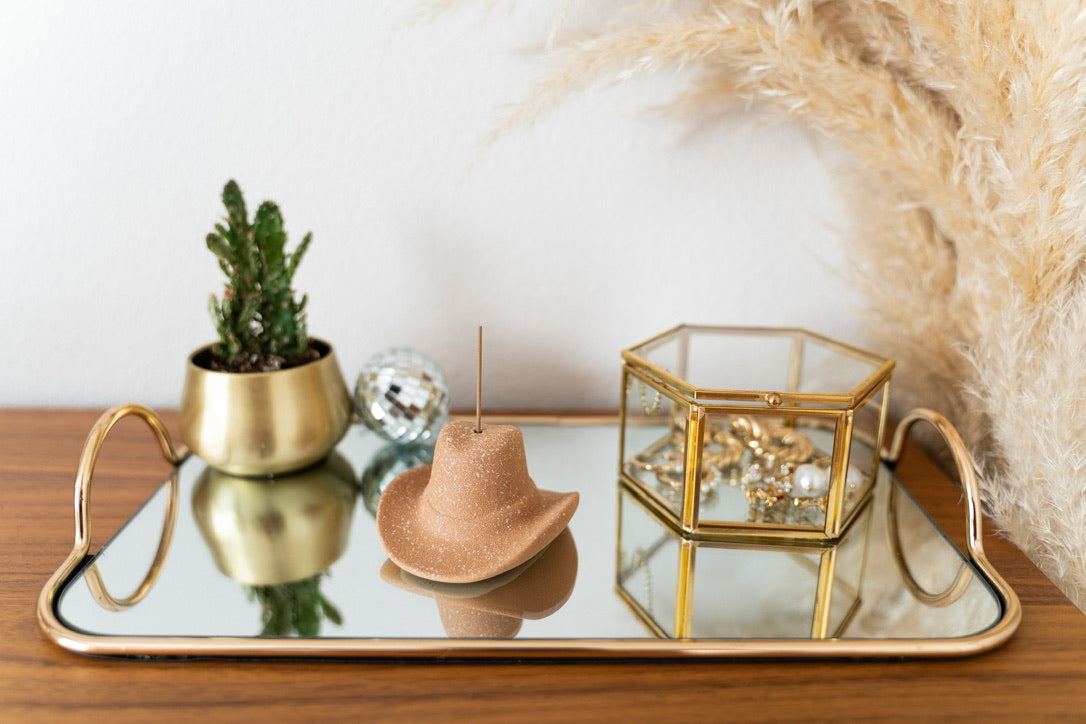 Cowboy Hat Incense Holder & Mini Incense Sticks - Tan
