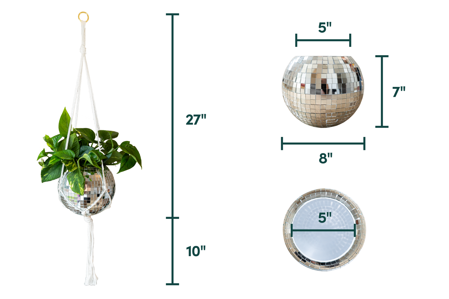 8" Hanging Disco Ball Planter + Hanger